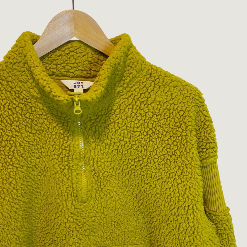 JoyLab Sherpa Pullover Women Large Mustard Yellow Excellent Quarter Zip Fleece